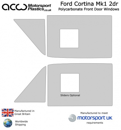 Ford Cortina Mk1 2dr - Polycarbonate Front Door Windows (pair)
